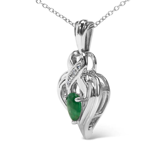 Style Loft Collection Pear Emerald and Diamond Accent Heart .925 Sterling Silver 6x4mm Pendant Necklace (H-I Color, SI1-SI2 Clarity) - 18 Inches