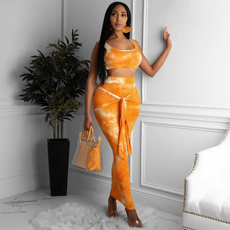 Style Loft Collection 14 of February Two-Piece Tie-Dye Crop Top Skirt Set