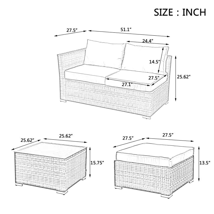 Style Loft Collection Outdoor Wicker Patio Furniture with Tempered Glass Coffee Table