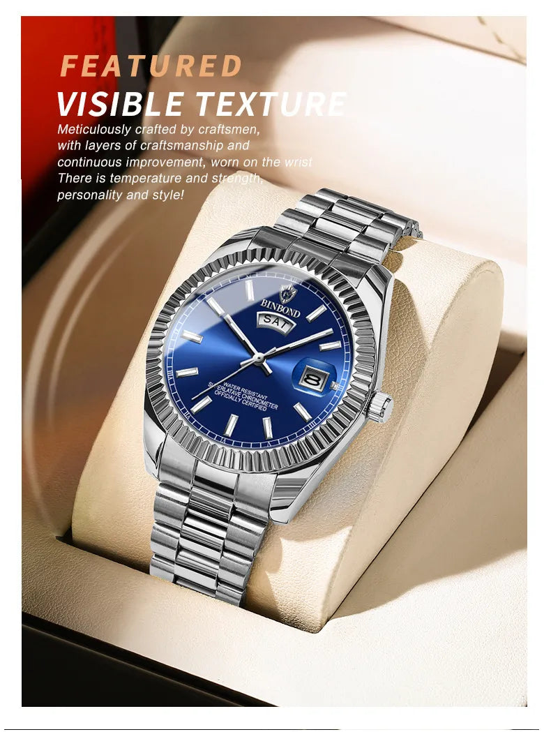 Style Loft Collection Plan-les-Ouates Steel Belt Waterproof Double Calendar Luminous Watch
