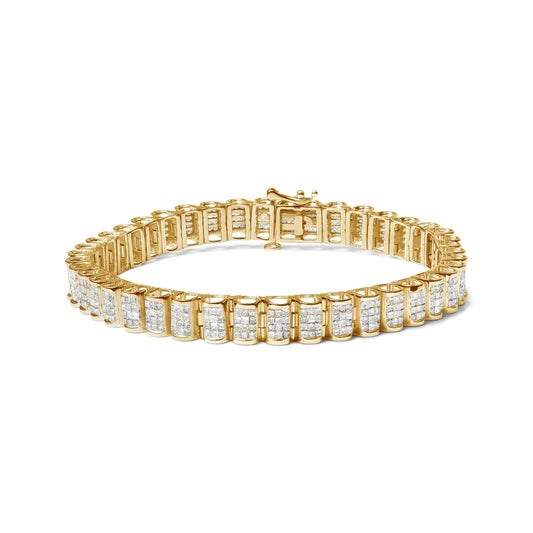 Style Loft Collection 14K Gold 5.00 Ctw Square Princess Cut White Diamond Rectangular Invisible Set Link Tennis Bracelet (H-I Color, SI2-I1 Clarity) - 7.25” Inches
