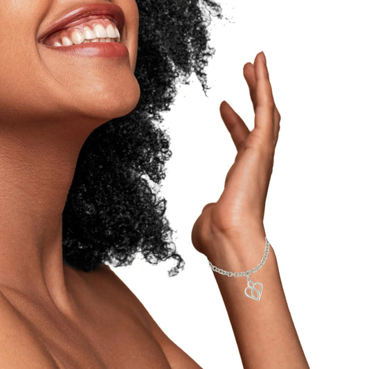 Style Loft Collection Open Heart with Center Vertical Infinity .925 Sterling Silver Chain Charm Bracelet - Size 7"