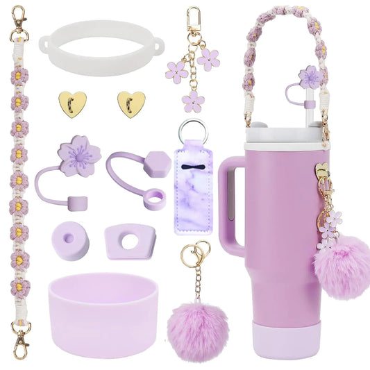 Style Loft Collection 12PCS Stanley Cup Accessories Set Siliocne Stanley Cup Boot Water Bottle Handle Strap Keychain Charms for Stanley Cup 30oz & 40oz Tumbler