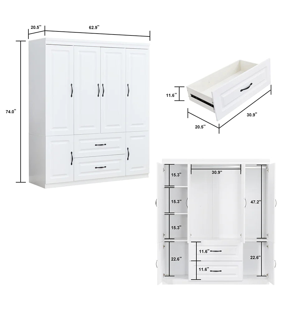 Style Loft Collection 74" H White Solid Wood Freestanding Wardrobe Closet