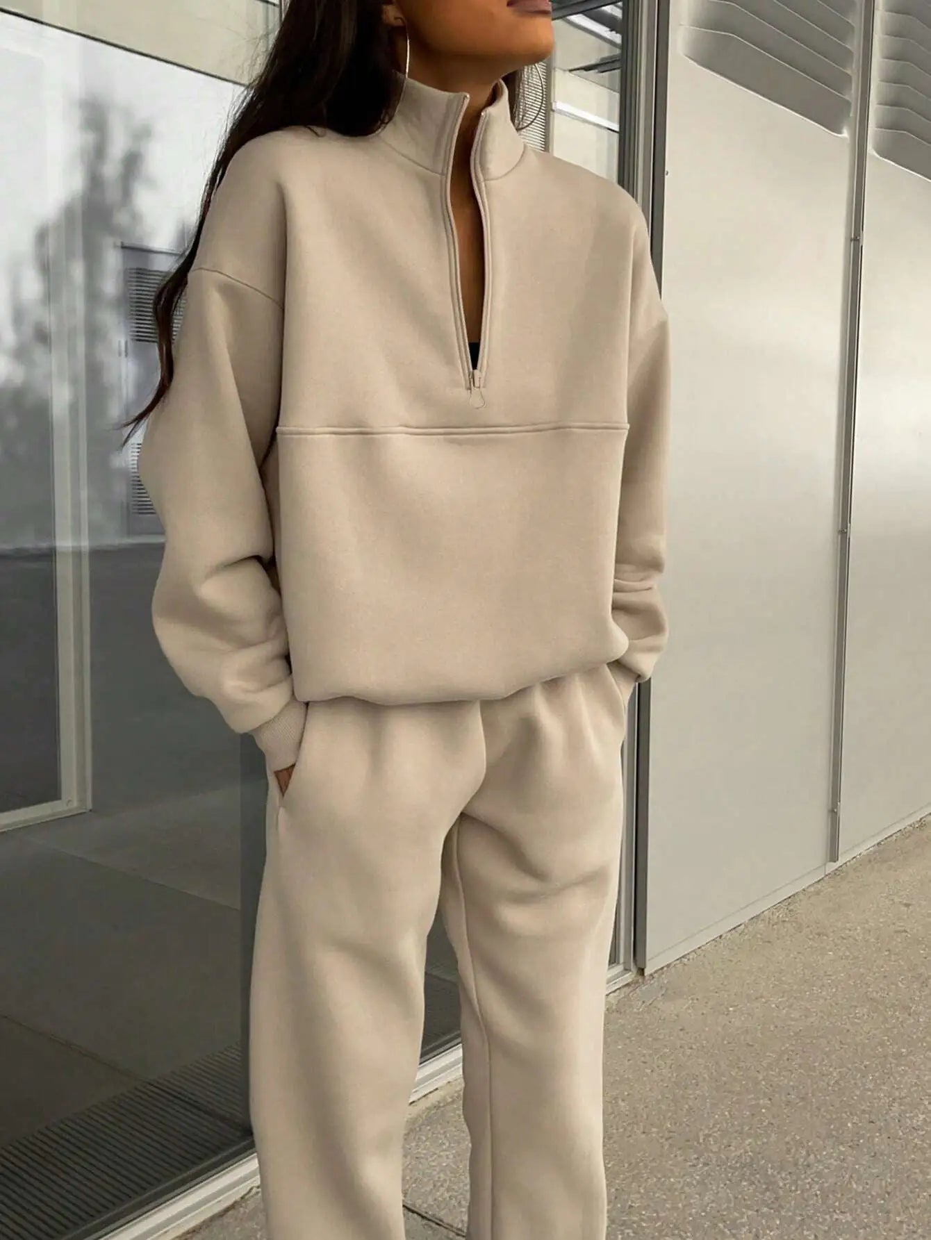 Style Loft Collection Lapel Zip Solid Leisure Suit
