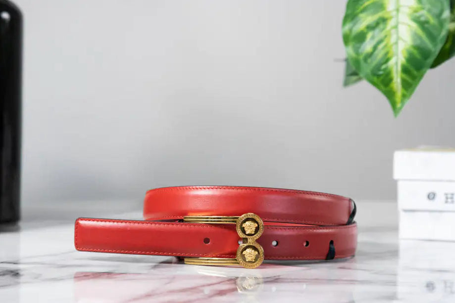 (.1) Style Loft Collection x Versace Slim Red Leather Double Medusa Pendant Adjustable Belt