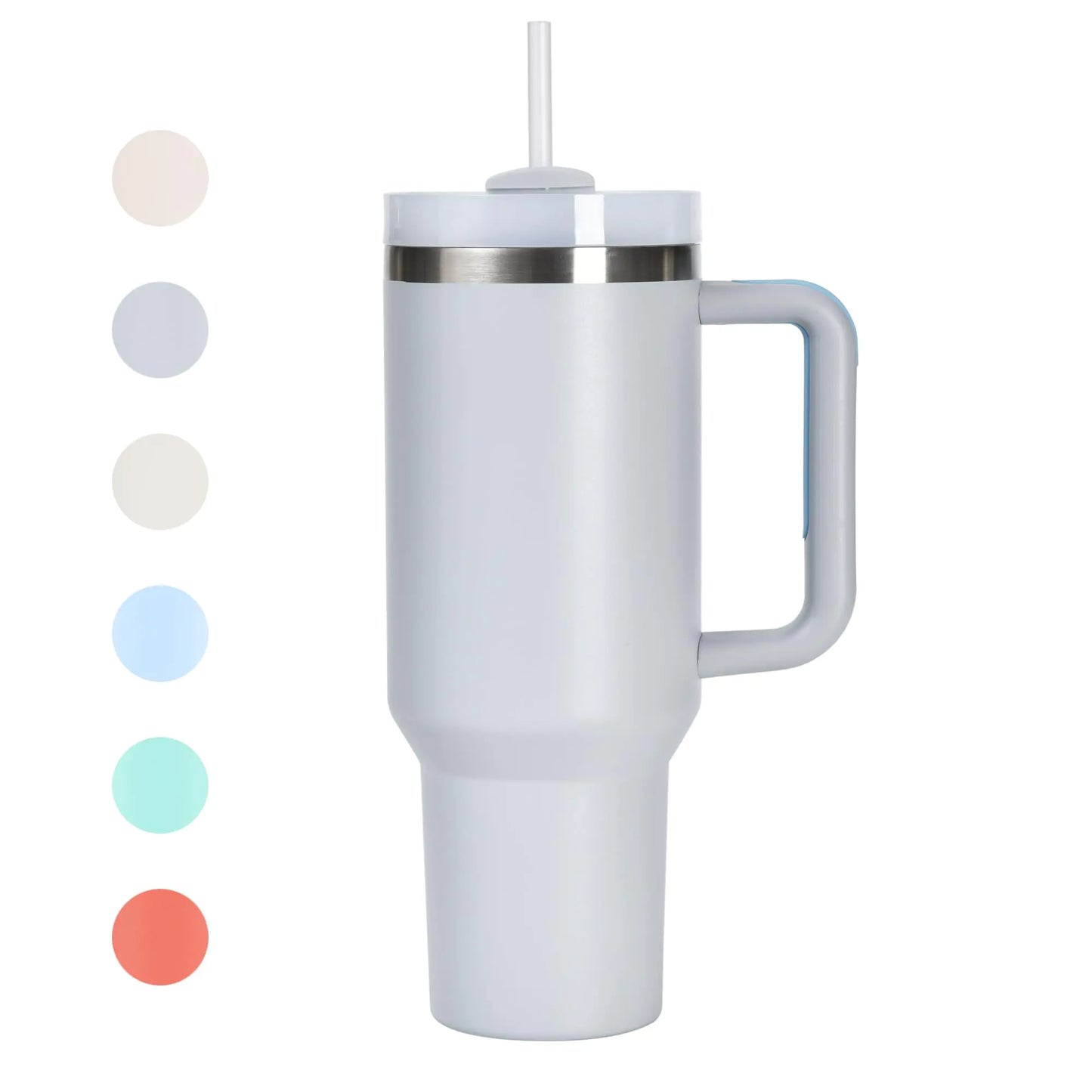 Style Loft Collection 40oz Tumbler with Handle Straw Lid Stainless Steel Vacuum Insulated Water Bottle Adventure Travel Mug Quencher for Iced Coffee Hot and Cold Tea Beverage (40oz Light Grey)