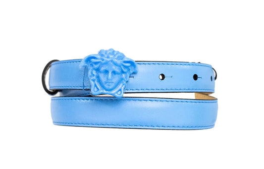 Style Loft Collection x Versace DV Blue Leather Slim 20mm Adjustable Medusa Belt