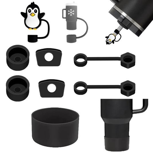 Style Loft Collection Stanley Cup Accessories Including 6Pcs Silicone Spill Proof Stopper 2Pcs Stanley Straw Cover Caps For 10mm Straw 2Pcs Stanley Cup Boots For Stanley 40 oz Tumbler Cute Stanley Straw Topper (Black)