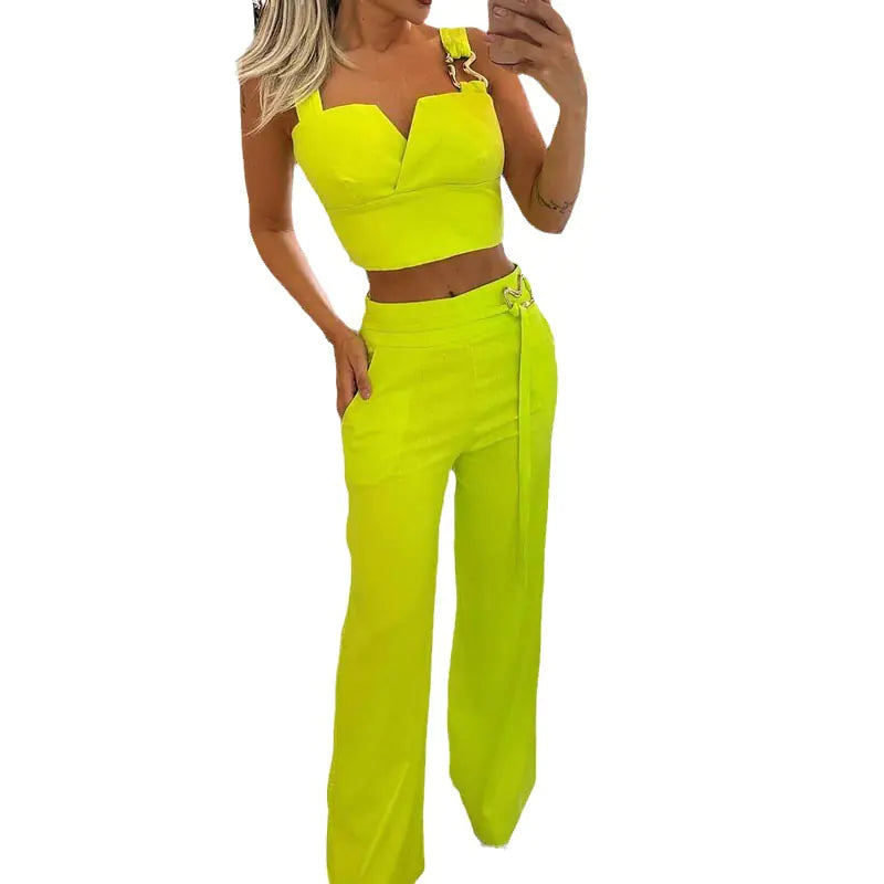 Style Loft Collection Red Table Casual Top and Wide Pants Set