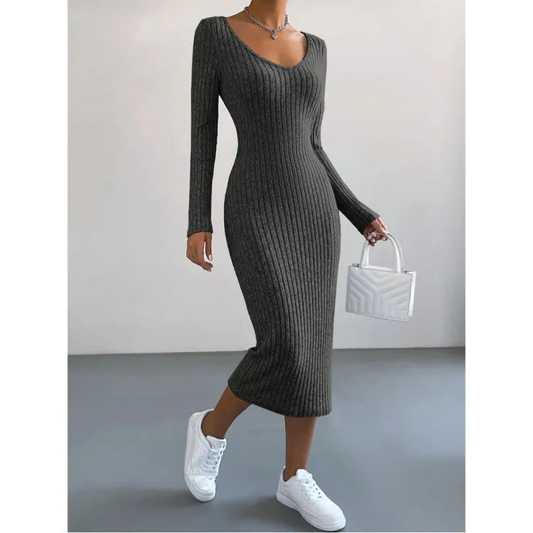 Style Loft Collection Lakefront Cabin Getaway Knitted U-neck Long-Sleeved Dress