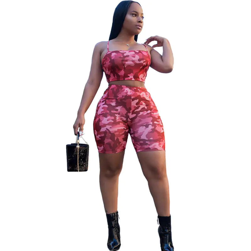Style Loft Collection Commando In Chief Camouflage Crop Top and Shorts Set