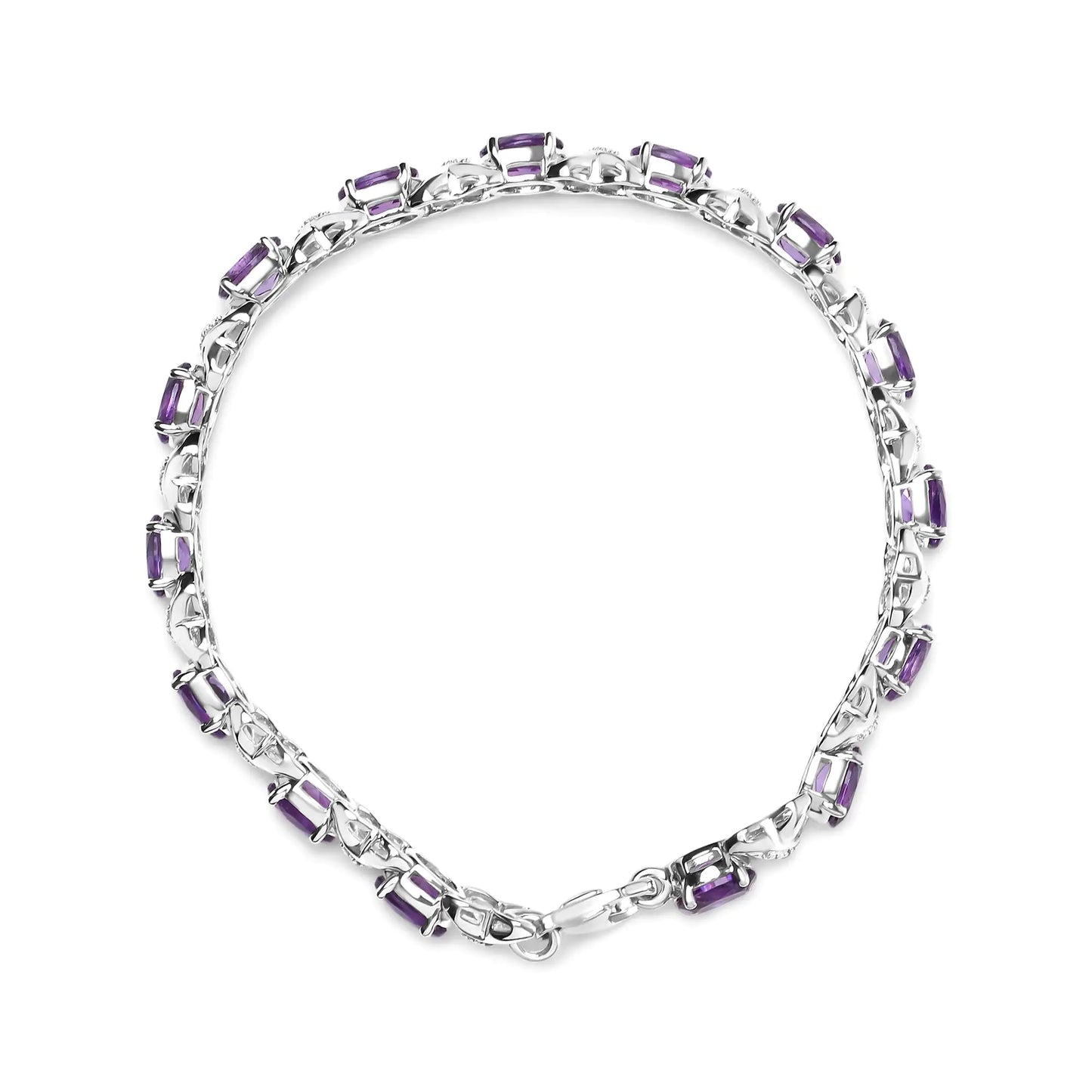 Style Loft Collection Oval Amethyst and Diamond Accent .925 Sterling Silver 7x5mm X-Link Bracelet (H-I Color, SI1-SI2 Clarity) - Size 7"