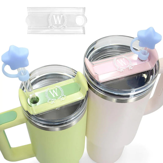 Style Loft Collection Name Plate for Stanley Tumbler 40oz - Personalized Initial Name Plate for Lid Stanley Cup Name Tags & Stanley Straw Cover Stanley Cup Accessories (Clear W)