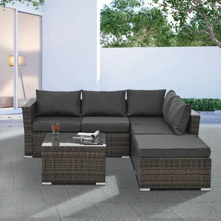 Style Loft Collection Outdoor Wicker Patio Furniture with Tempered Glass Coffee Table