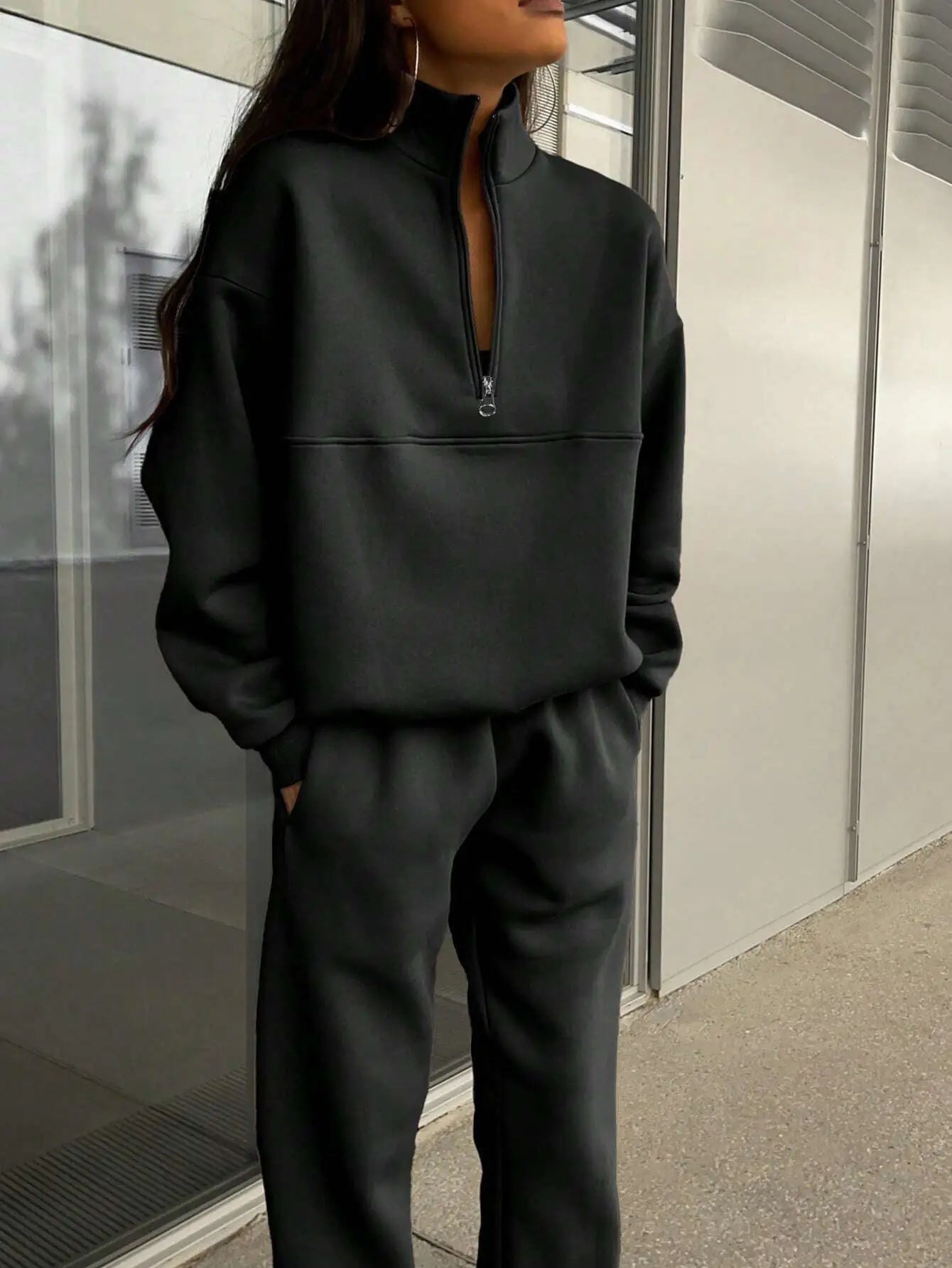 Style Loft Collection Lapel Zip Solid Leisure Suit
