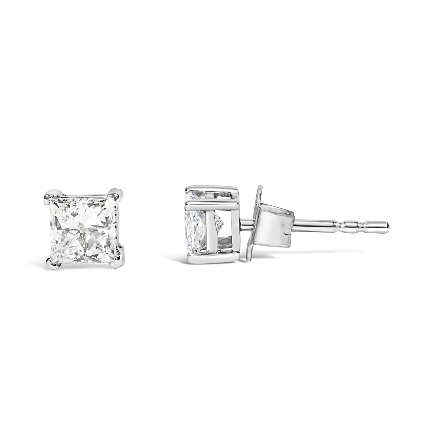 Style Loft Collection 14K White Gold Princess Cut Lab-Grown Diamond Solitaire Stud Earrings (F-G Color, VS2-SI1 Clarity)