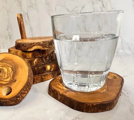 Style Loft Collection 7 Piece Olive Wood Coaster Set with Holder