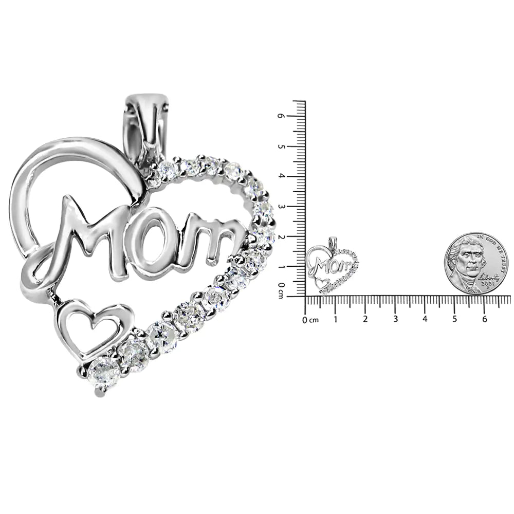 Style Loft Collection Mom Heart Pendant .925 Sterling Silver 1/4 Ctw Round Diamond 18" Necklace (I-J Color, I3 Clarity)