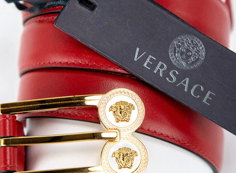 (.1) Style Loft Collection x Versace Slim Red Leather Double Medusa Pendant Adjustable Belt