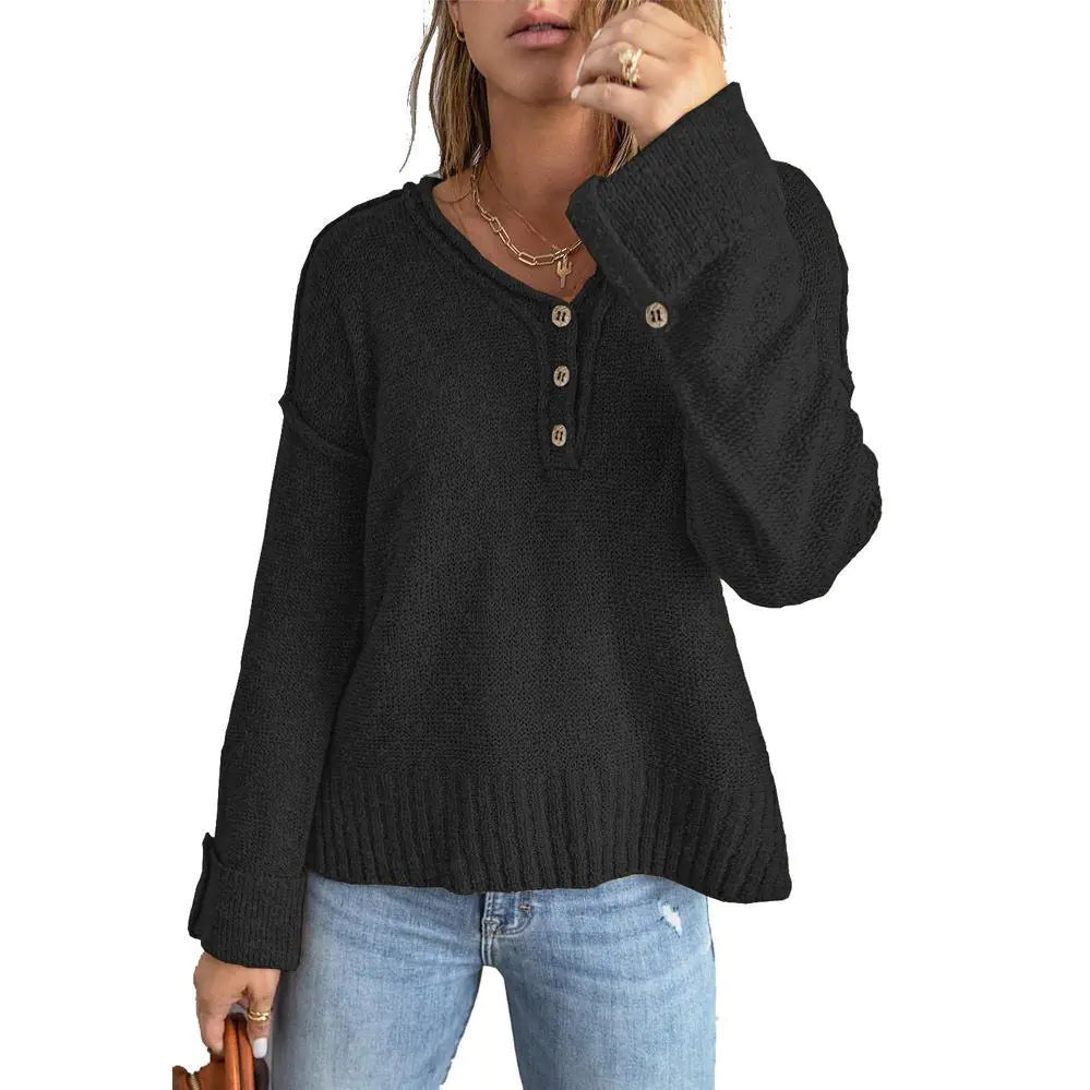 Style Loft Collection Laptop At The Coffeeshop Loose Button Knitted Sweater