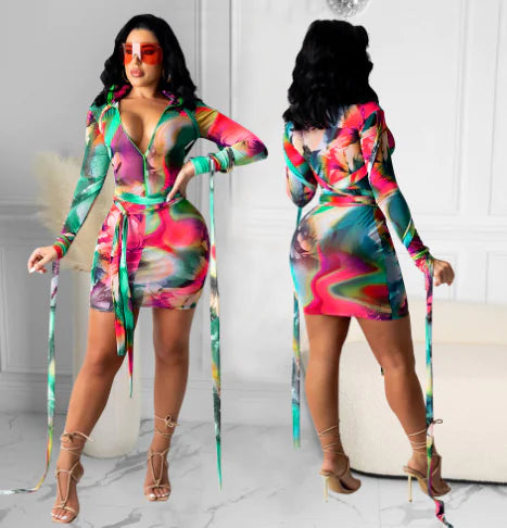 Style Loft Collection Printed Mesh See-Through Dress