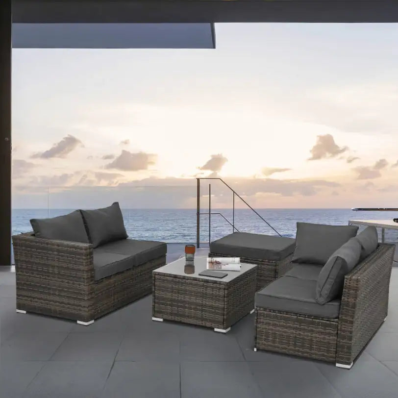 Style Loft Collection Outdoor Wicker Patio Furniture with Tempered Glass Coffee Table