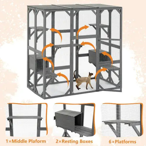 Style Loft Collection Outdoor Wooden Cat Apartment with Jump Platform