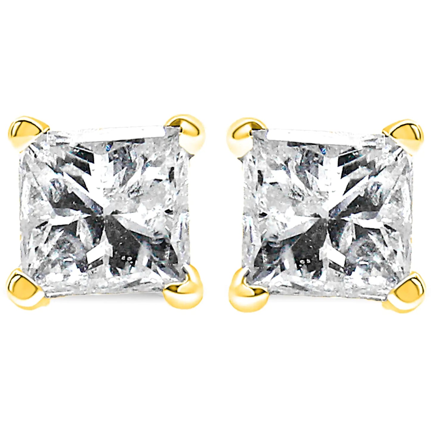 Style Loft Collection Princess-Cut Square Near Colorless Diamond 10K Yellow Gold 3/4 Ctw Classic 4-Prong Solitaire Stud Earrings (J-K Color, I2-I3 Clarity)