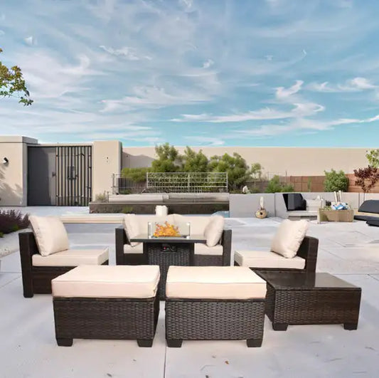 Style Loft Collection All-Weather 8-Piece Wicker Rattan Patio and Fireplace