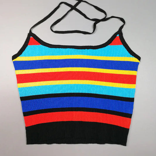 Style Loft Collection Rainbow Bright Spaghetti Strap Sleeveless Crop Top Sweater
