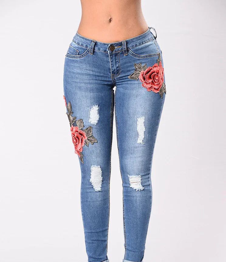 Style Loft Collection Floral Blossoms Embroidered Stretch Denim Pants