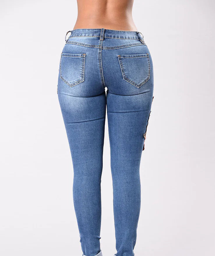 Style Loft Collection Floral Blossoms Embroidered Stretch Denim Pants