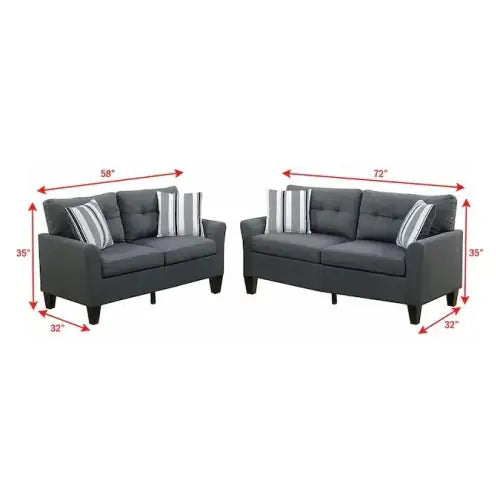 Style Loft Collection Solid Pine Charcoal 2pc Living Room Furniture Set