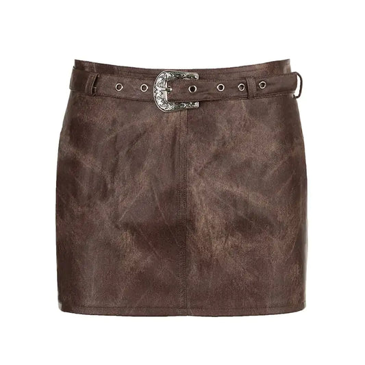 Style Loft Collection Zanaro Vintage Brown Tie-Dye Vegan Leather Skirt