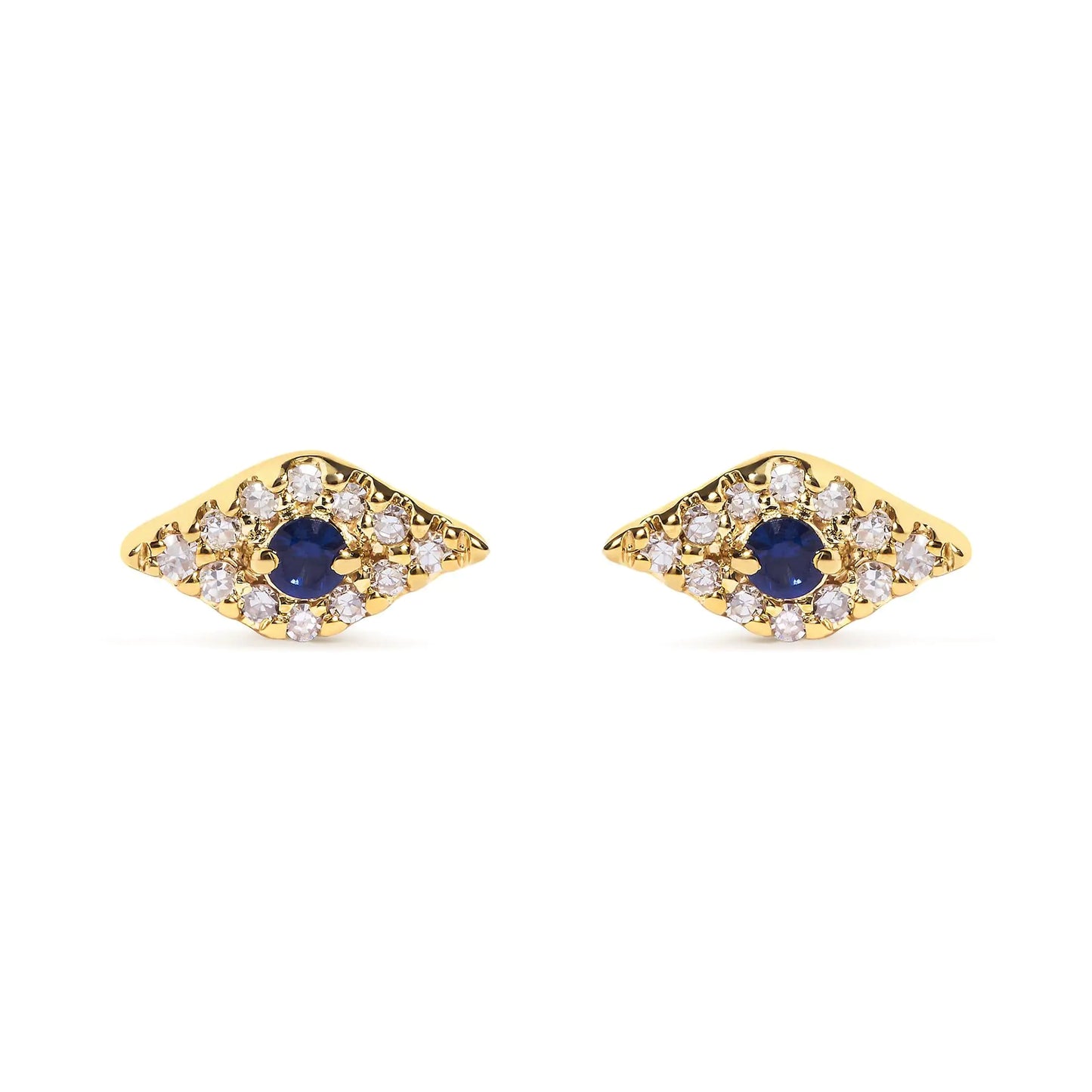 Style Loft Collection Evil Eye 10K Yellow Gold Blue Sapphire and Diamond Accent Stud Earring (H-I Color, I1-I2 Clarity)