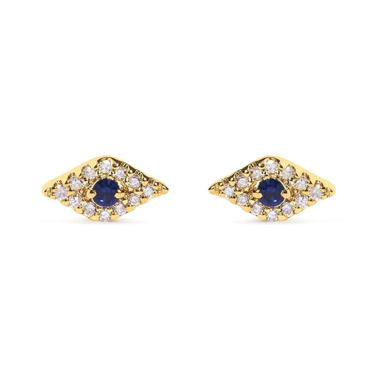Style Loft Collection Evil Eye 10K Yellow Gold Blue Sapphire and Diamond Accent Stud Earring (H-I Color, I1-I2 Clarity)
