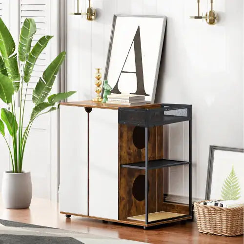 Style Loft Collection Dual Cat Litter Box Cabinet in Rustic Brown