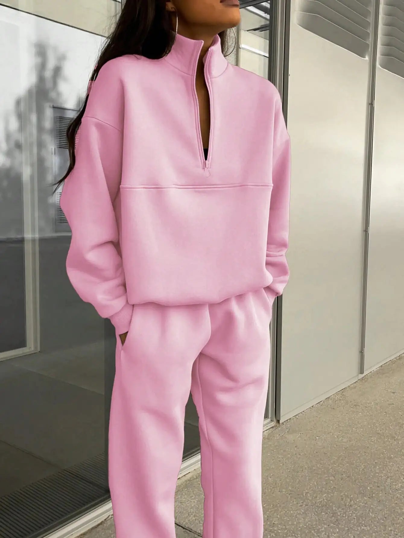 Style Loft Collection Lapel Zip Solid Leisure Suit