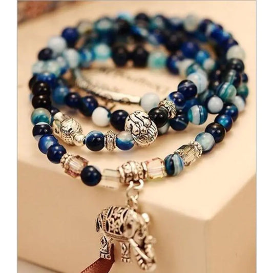 Style Loft Collection Blue Agate Natural Crystal Elephant Charm Bracelet