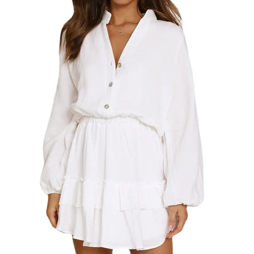 Style Loft Collection Alba in Pomona Buttoned Long Sleeve Ruffle Dress