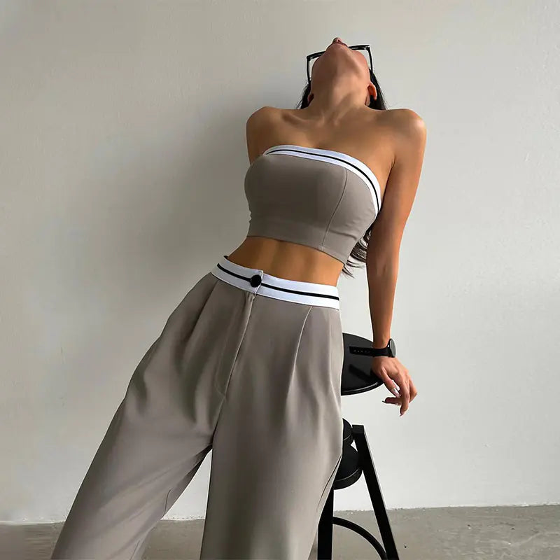 Style Loft Collection Let's Grab Sushi Crop Top and High-Waist Pants Set