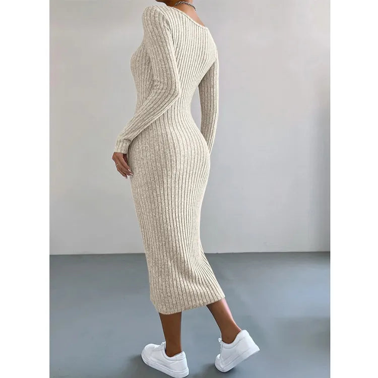 Style Loft Collection Lakefront Cabin Getaway Knitted U-neck Long-Sleeved Dress