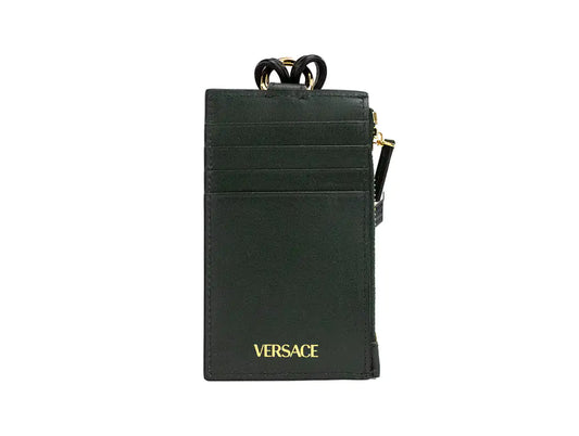 Style Loft Collection x Versace Bottle Green Leather Zip Card Case Lanyard Wallet