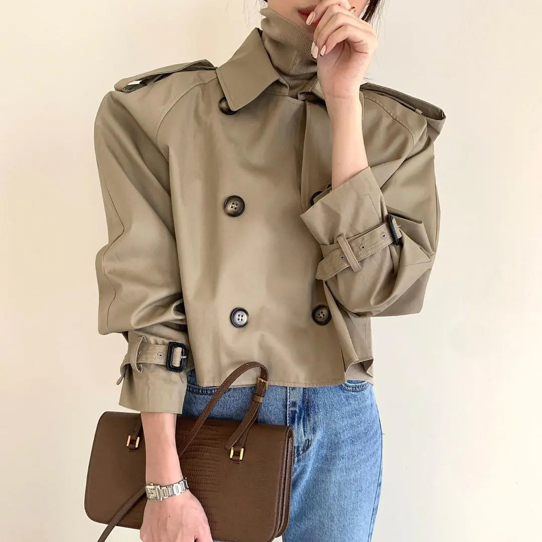 Style Loft Collection Aberdeen Double Breasted Long Sleeve Cropped Trench Coat