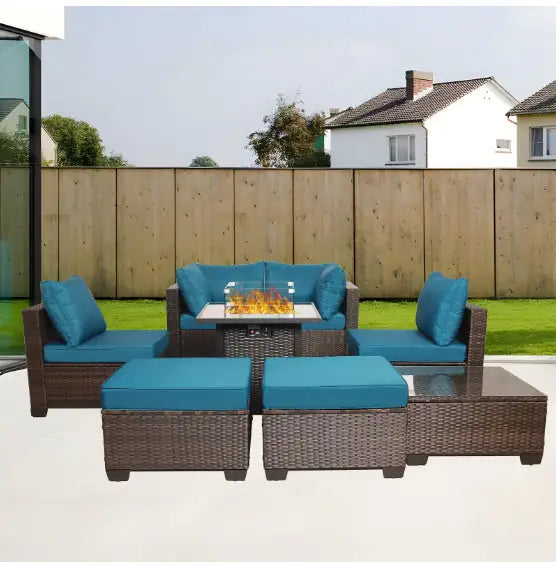 Style Loft Collection All-Weather 8-Piece Wicker Rattan Patio and Fireplace