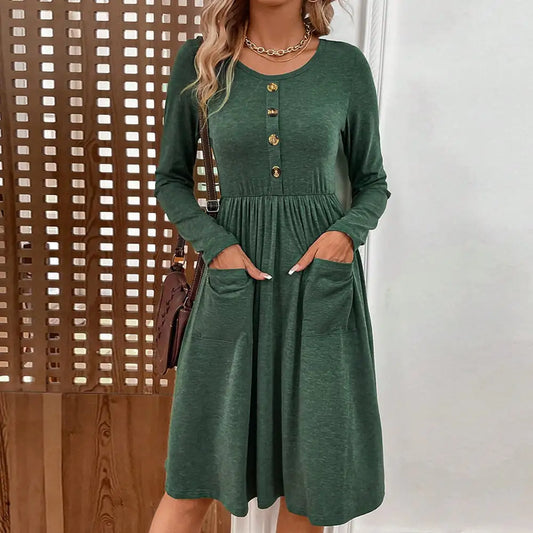 Style Loft Collection Catalina Wine Mixer Long-Sleeved Button Dress with Pockets