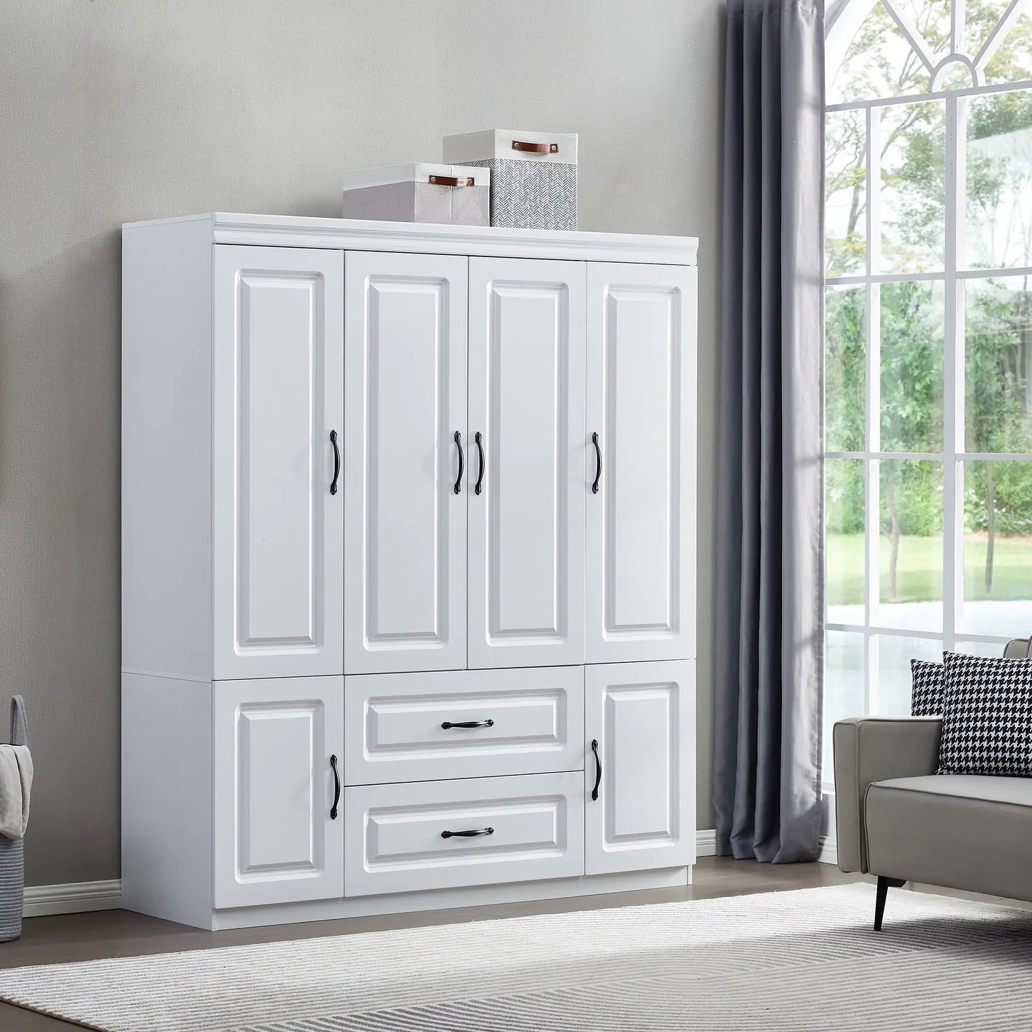 Style Loft Collection 74" H White Solid Wood Freestanding Wardrobe Closet