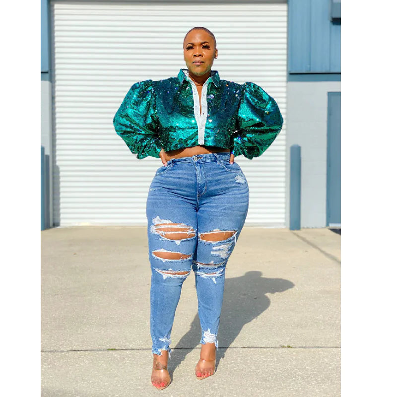 Style Loft Collection Ripped Denim Plus Size Trousers for Women