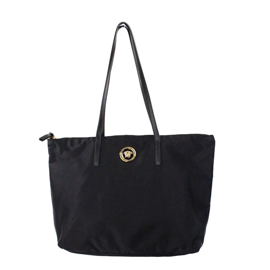 Style Loft Collection x Versace Medium Black Nylon La Medusa Shoulder Tote Bag